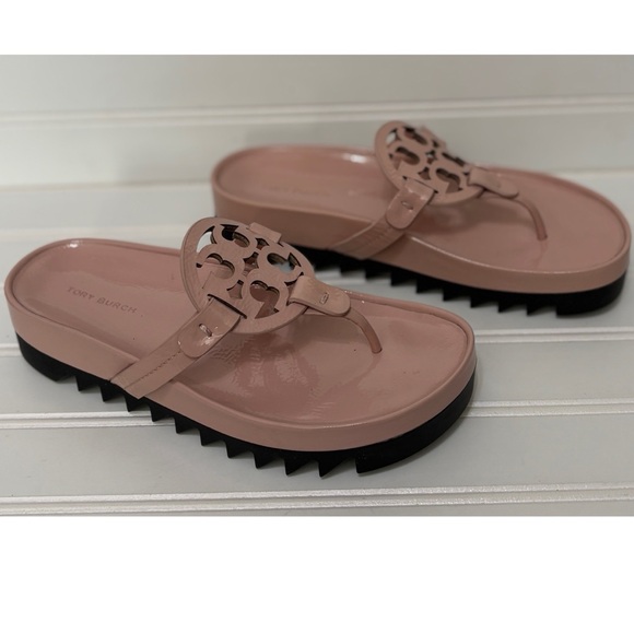 Tory Burch Shoes - TORY BURCH Miller Pink Patent Leather Lug Sandals Flip Flops Womens Size 7 M